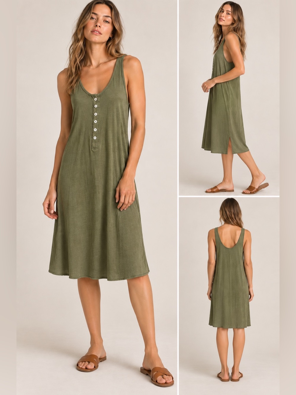 Michael Stars Olive Green Tank Midi Cover-Up Dress